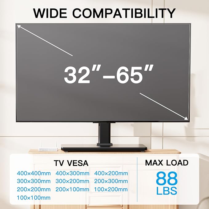 PERLESMITH Universal Swivel TV Stand Legs for 32-65 inch TVs up to 88lbs, Height Adjustable Table Top Stand Base, Television Mount Stands with Tempered Glass Base, Universal VESA 400x400mm, PSTVS17