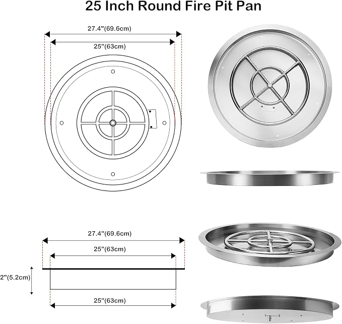 Stanbroil 25 Inch Drop-in Round Natural Gas Fire Pit Kit with Spark Ignition,304 Stainless Steel Fire Pit Burner for Outdoor DIY Firepit - Natural Gas Version