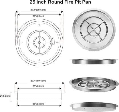 Stanbroil 25 Inch Drop-in Fire Pit Pan, Gas Fire Pit Burner Inserted for Propane & Natural Gas, BTU 147,000 Max