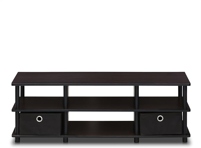 Furinno ECON TV Stand, 3-Tier Open Shelf Entertainment Center, TV Console with Storage Bins, Open Frame for Cable Management, Toolless Assembly, for Living Room, Bedroom, Espresso