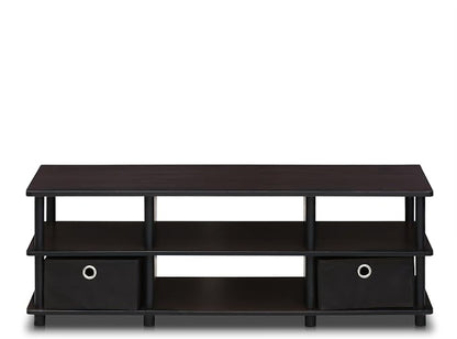 Furinno ECON TV Stand, 3-Tier Open Shelf Entertainment Center, TV Console with Storage Bins, Open Frame for Cable Management, Toolless Assembly, for Living Room, Bedroom, Espresso