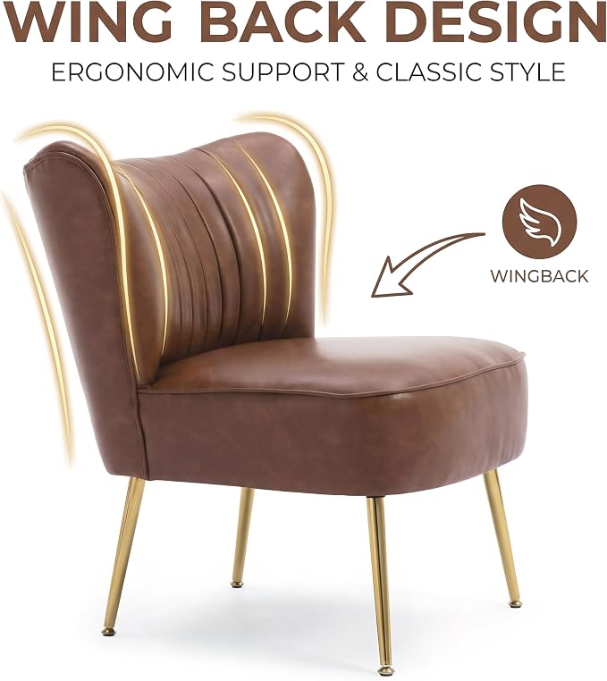 DUOMAY Modern Accent Chair Set of 2 PU Leather Slipper Chair Wingback Side Chair for Living Room Bedroom Entryway Small Corner Chair for Space Saving, Brown