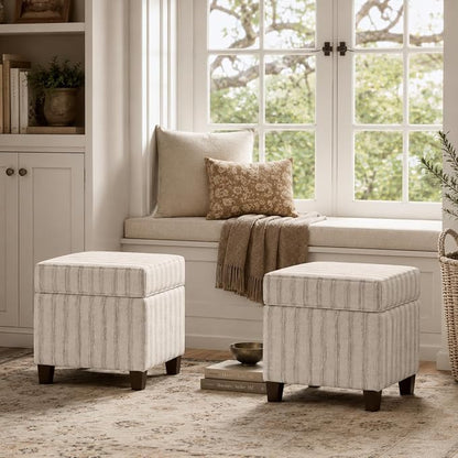 HomePop 18" Classic Square Storage Ottoman - Gray & Cream Stripe