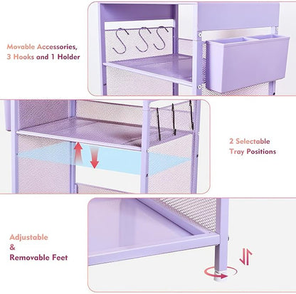 Purple Nightstand, End Table with Hooks and Holder, Kids Nightstand for Bedroom, Toddler Bedside Table, Small Desk for Girls, Coffee Table for Living Room, Dorm, Office (Purple)