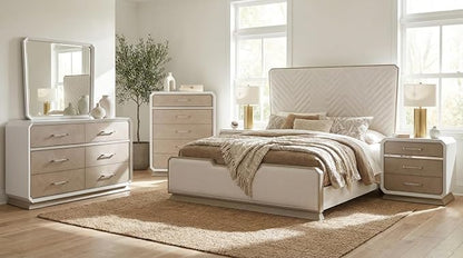 First of a Kind Dior Two Tone Luxury 4 Piece Queen Bedroom Set with Upholstered Tufted Headboard Modern Glam Design Coordinated Furniture Collection