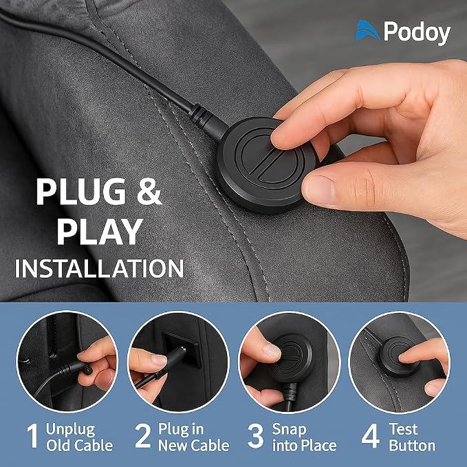 Podoy Electric Recliner Switch Replacement with 2 Button 5 pin Plug Universal Fixed Power Recliner Lift Chair, Stand Sofa with 90 Degree Plug Electric Round Hand Control Handset(2 Pack)