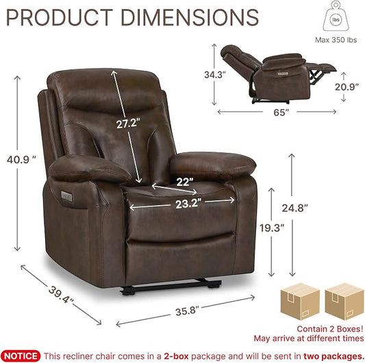 KISLOT Power Recliner Chair Wall Hugger Recliner with Adjustable Headrest and Footrest Dual Motor Electric Faux Leather Reclining Sofa with USB/Type-C Charging for RV Living Room Bedroom