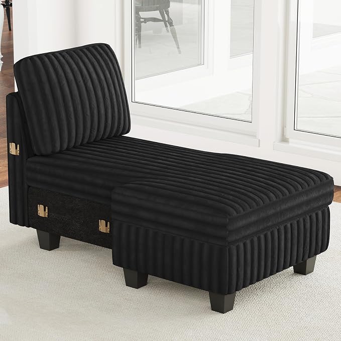 Belffin Modular Sectional Storage Chaise Module for Modular Sectional Sofa Left-Facing Chaise Black Couch