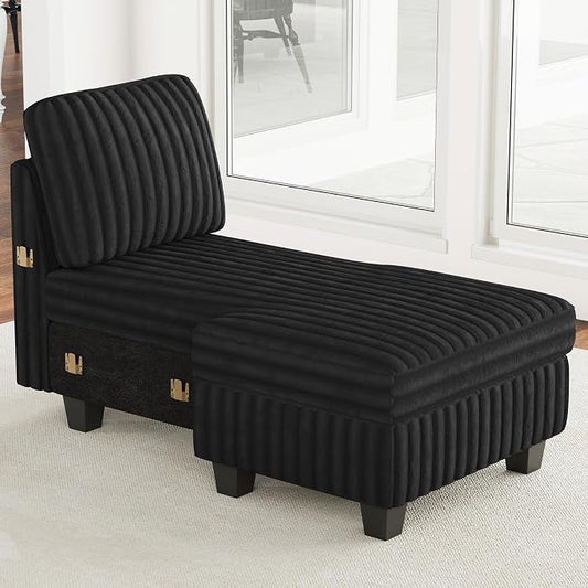 Belffin Modular Sectional Storage Chaise Module for Modular Sectional Sofa Left-Facing Chaise Black Couch