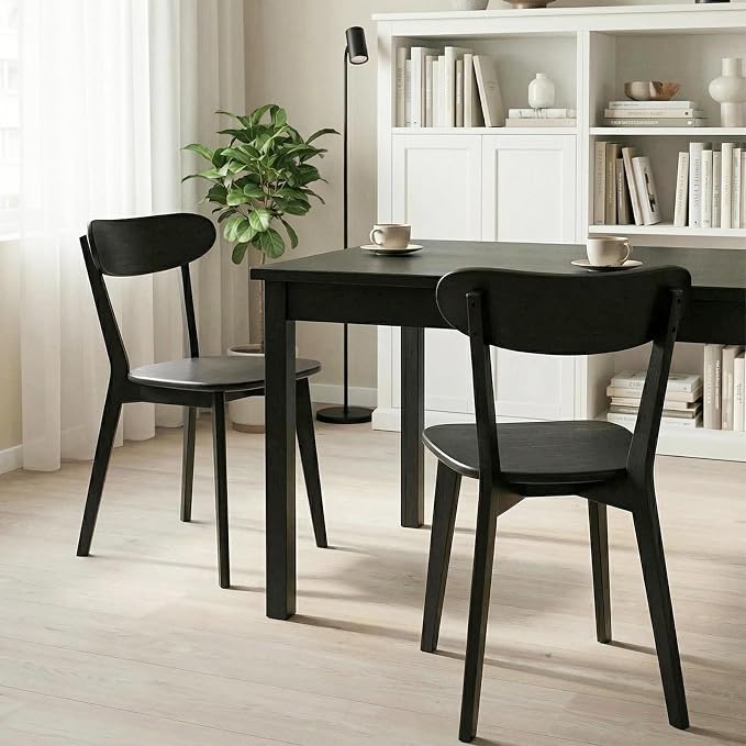 100% Solid Wood Dining Chairs,Mid Century Modern Dining Chairs with Rounded Backrest,Kitchen,Dining Room Chairs Set of 1/2/4 (1, Black Color)