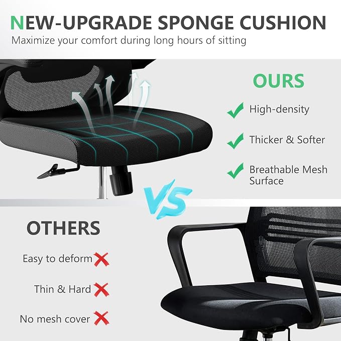 300 LBS Ergonomic Office Computer Mesh Chair - Adjustable Height Rolling Desk Chair with Flip-Up Armrests & High Back Support - Comfortable Swivel Task Chair for Home Office