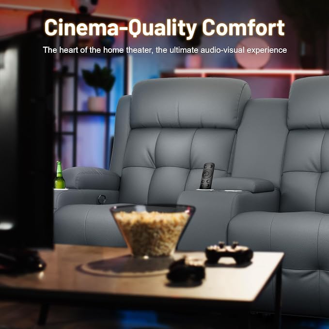 Loveseat Recliner Sofa, Home Theater Seating with Massage, 3 Seat Reclining Loveseats with Console, Wall Hugger RV Couch Movie Theater Chairs, RV Furniture Sofas with USB, Cup Holders for Gaming Room