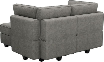 Bellfin Modular Sectional Sleeper Sofa Convertible Sofas with Storage Ottomans Small Sectional Couches for Living Room. Light Grey Couch
