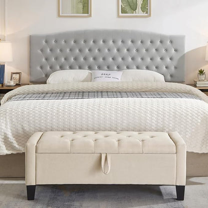 24KF Upholstered Tufted Button Velvet Wall Mounted Headboard,Comfortable Fashional Headboard King/CA King Size, 6058-K-Gray