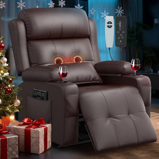 Power Recliner Chair, Home Theater Seating with Heat Massage, Reclining Sofa RV Single Chair, Wall Hugger RV Movie Theater Chairs, RV Furniture Sofas with USB, Cup Holders, Pockets for Gaming Room