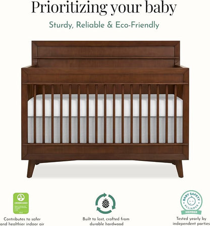 Evolur Loft Antilia Mid-Century 4-in-1 Crib in Walnut, Greenguard Gold & JPMA Certified, Baby Crib Converts to Toddler Bed, Daybed & Full Bed
