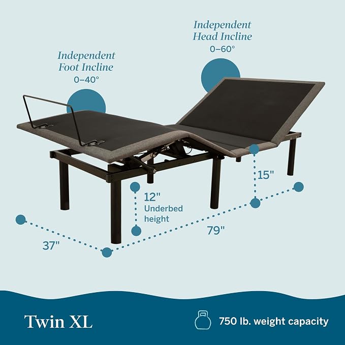Lucid® L150 Adjustable Bed Frame – Head & Foot – Wireless Remote, Twin XL