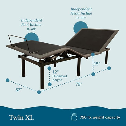 Lucid® L150 Adjustable Bed Frame – Head & Foot – Wireless Remote, Twin XL