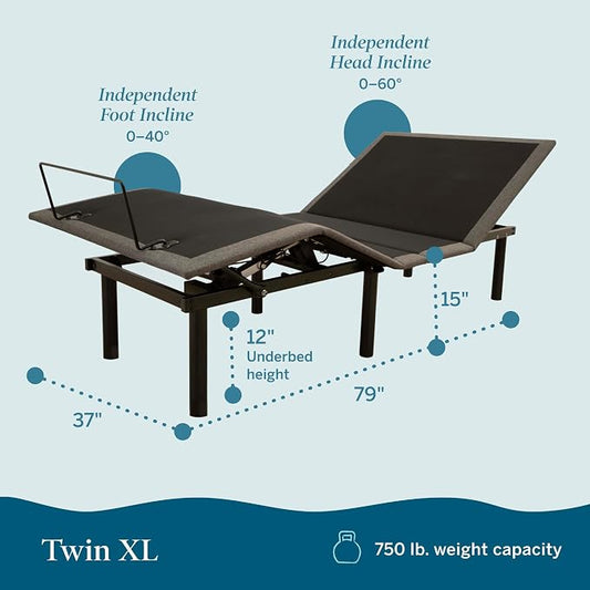 Lucid® L150 Adjustable Bed Frame – Head & Foot – Wireless Remote, Twin XL