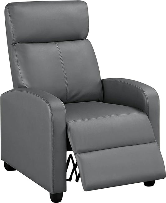 Topeakmart Single Recliner Chair PU Leather Recliner Sofa Padded Seat Club Chair for Living Room Home Theater Seating Silver Gray