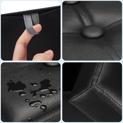 Bsketa Storage Ottoman Foot Rest Stool, Small Leather Storage Ottomans Bench, Folding Footstool with Side Pockets, Foot Rest Under Desk for Living Room Bedroom, 16x12x12 in, Black