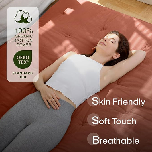 ZonLi Japanese Floor Futon Mattress Queen Size 80"x 60", 100% Cotton Cover 4'' Thicken Tatami Mattress, Foldable Sleeping Pad, Portable Dormitory Tatami Mat, Roll Up Floor Lounger Bed for Adult
