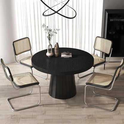 homary Extendable Dining Table for 6 Round to Oval 39"-55", Solid Wood Kitchen Table for 4-6 People, Space-Saving Design for Small Spaces & Family Gatherings