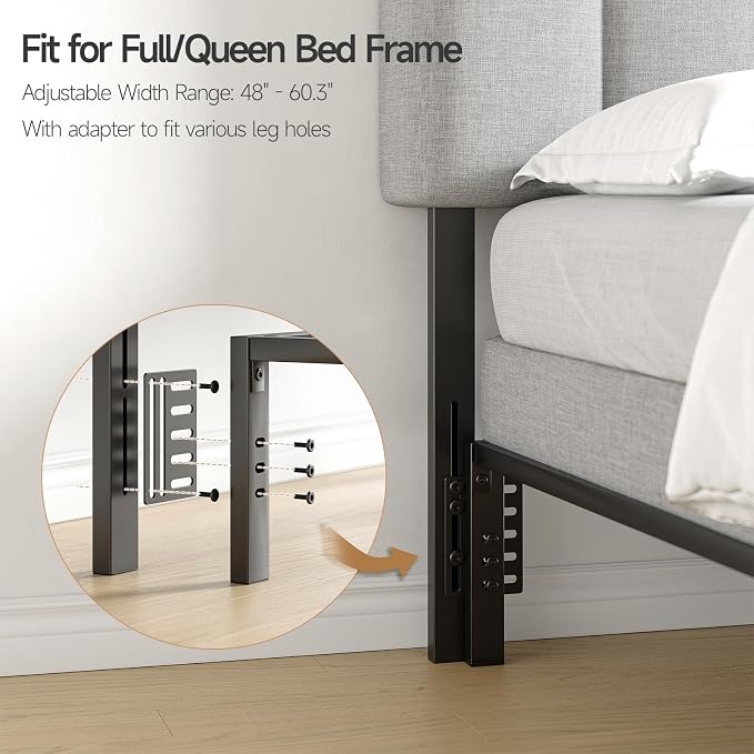 Adjustable Headboard for Full/Queen Size Bed Frame, Linen Fabric Bed Headboard with Storage & RGB LED Light in Modern Vertical Channel Design, Light Grey