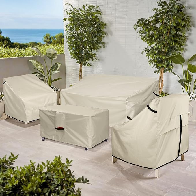 Porch Shield Patio Fire Pit Cover - Waterproof 600D Outdoor Rectangular Fire Table Cover Deck Box Protector - 58 x 36 inch, Beige