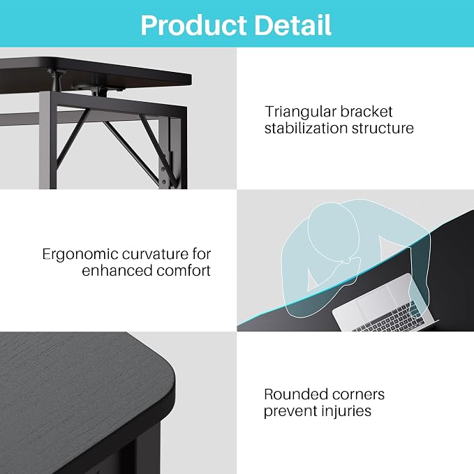 JOYMOOP Black 47.2" Folding Desk, No Assembly Small Foldable Desk for Home, Office, Wooden Top Folding Computer Desk for Working, Writing, Studying - Large Size