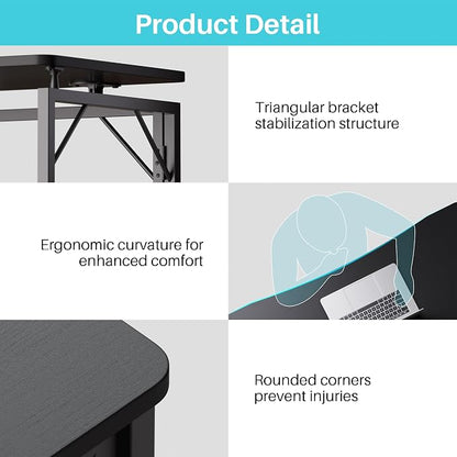 JOYMOOP Black 47.2" Folding Desk, No Assembly Small Foldable Desk for Home, Office, Wooden Top Folding Computer Desk for Working, Writing, Studying - Large Size