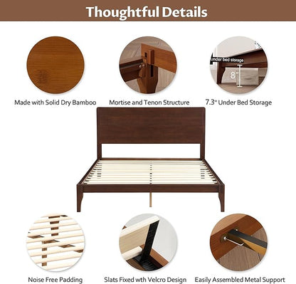 Merax Full Size Bamboo Platform Bed, Mid-Century Modern Bed Frame with Tall Headboard, Solid Sustainable Bedframe Full-Size, Wood Slat Support, No Box Spring Needed, Easy Assembly, Espresso