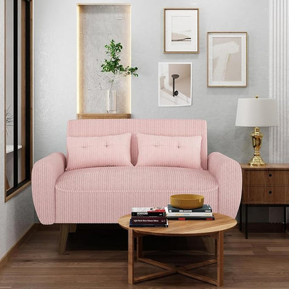 Shintenchi 48'' Loveseat Sofa, Mid-Century Modern Upholstered Couch Deep Seat with 2 Pillows, 10" Thick Cushion with Spring, Solid Wood Frame Small Couch for Living Room, Bedroom, Dorms & Office, Pink