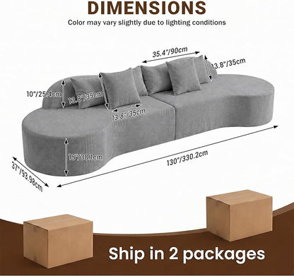 Oversized Modern Curved Cloud Couch Sectional, Boneless Compression Sofa, Modular Sectional Couches, High Density Foam Deep seat Couch with Pillows, Corduroy Sofa for Living Room Office