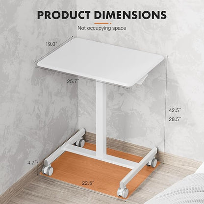 Sweetcrispy Mobile Rolling Desk with Lockable Wheels, Small Standing Laptop Desks, Sit Stand Adjustable Height Table Portable, Computer Workstations for Home Office, White