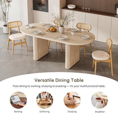 homary Extendable Oval Dining Table 63"-79", Japandi Style Kitchen Table for 4-6 People, Double Pedestal Base, Space-Saving Design for Family Gatherings, Holiday Dinners (Table Only)