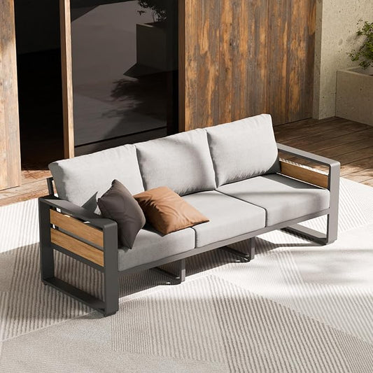 ZANDOR Aluminum Outdoor Patio Furniture-1 Pcs 3-Seat,Dark Gray | Rustproof,High weight capacity,Water-repellent,Washable Cover,All-Weather Resistant,Easy clean,for Poolside Backyard Deck
