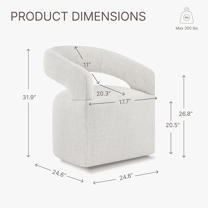 KISLOT Upholstered Dining Chairs Set of 2, Modern Rolling Dining Chairs with Hidden Casters, Arm Kitchen Chairs with Linen Look Fabric, Padded Barrel Chairs for Dining Room, Kitchen, Bedroom, Beige