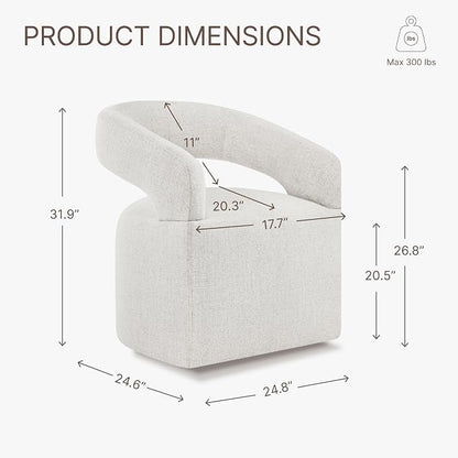 KISLOT Upholstered Dining Chairs Set of 2, Modern Rolling Dining Chairs with Hidden Casters, Arm Kitchen Chairs with Linen Look Fabric, Padded Barrel Chairs for Dining Room, Kitchen, Bedroom, Beige
