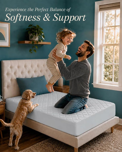Quilted Fitted Mattress Pad, Twin Mattress Protector Topper with Deep Pocket Stretches up to 16 Inches, Machine Washable Mattress Cover by Utopia Bedding (Light Grey)