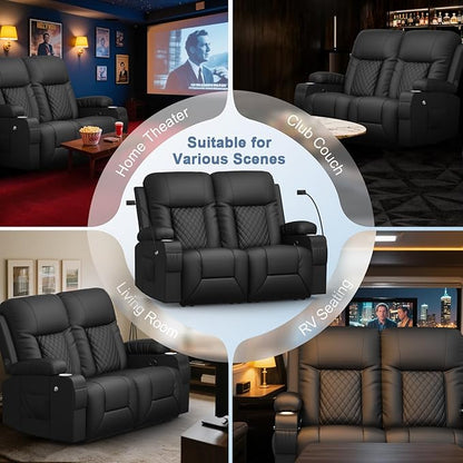 Loveseat Recliner Sofa, Home Theater Seating with Storage & Pocket, Reclining Loveseat Sofa with USB Ports & Phone Holders, Wall Hugger Recliner RV Couch Furniture
