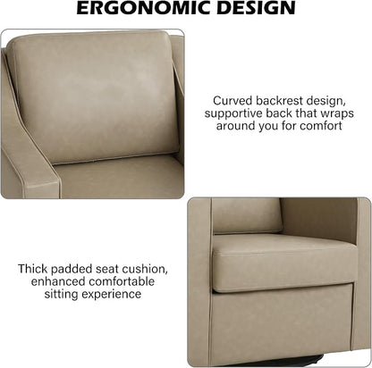 Swivel Accent Chair, Modern Round Barrel Arm Chair for Living Room, Bedroom, Comfy Club Reading Chairs for Adults (Leather Cream, Set of 1)