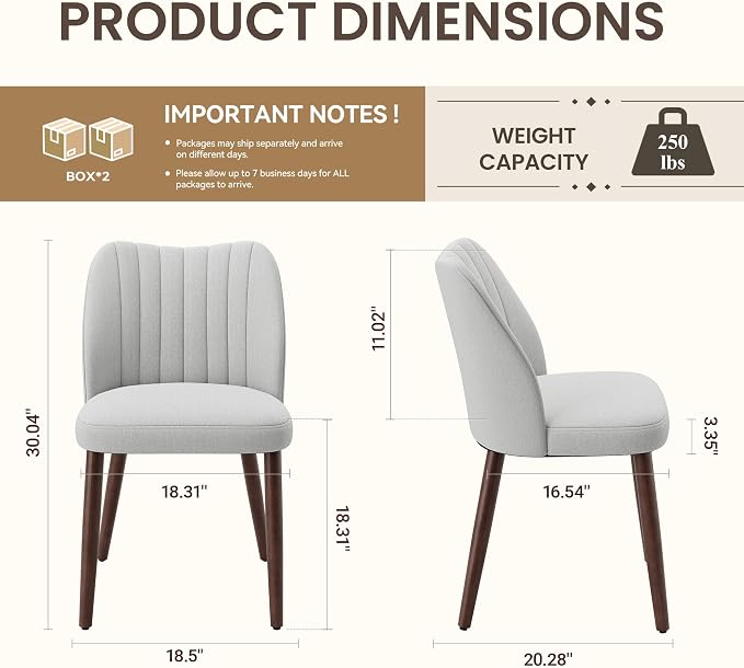 Upholstered Dining Chairs Set of 4, Modern Fabric Dining Chairs with Curved Backrest & Solid Rubber Wood Legs, Padded Kitchen Dining Room Chairs for Restaurant Cafe, Light Grey