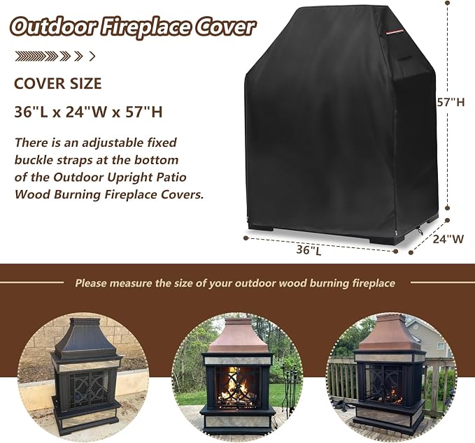 Outdoor Fireplace Cover, Heavy Duty 600D Waterproof Upright Patio Wood Burning Fireplaces Cover,36" L x 24" W x 57" H Black