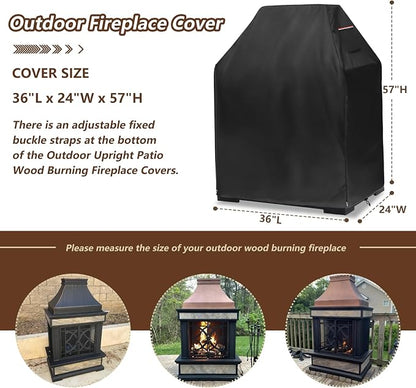 Outdoor Fireplace Cover, Heavy Duty 600D Waterproof Upright Patio Wood Burning Fireplaces Cover,36" L x 24" W x 57" H Black