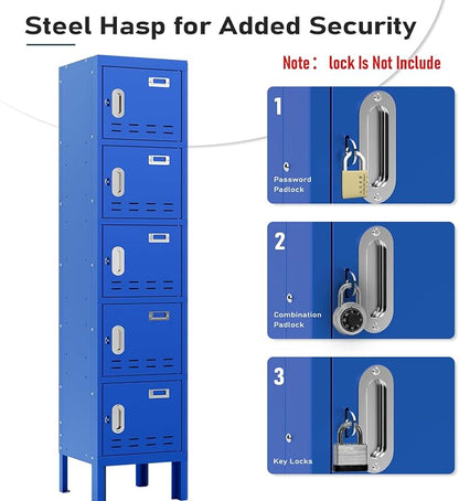 BUTISOW Metal Lockers - 66" Height Steel Lockers for Employees with 5 Door Storage Locker with Card Slot for Employees Gym School Home Office Garage - Assembly Required