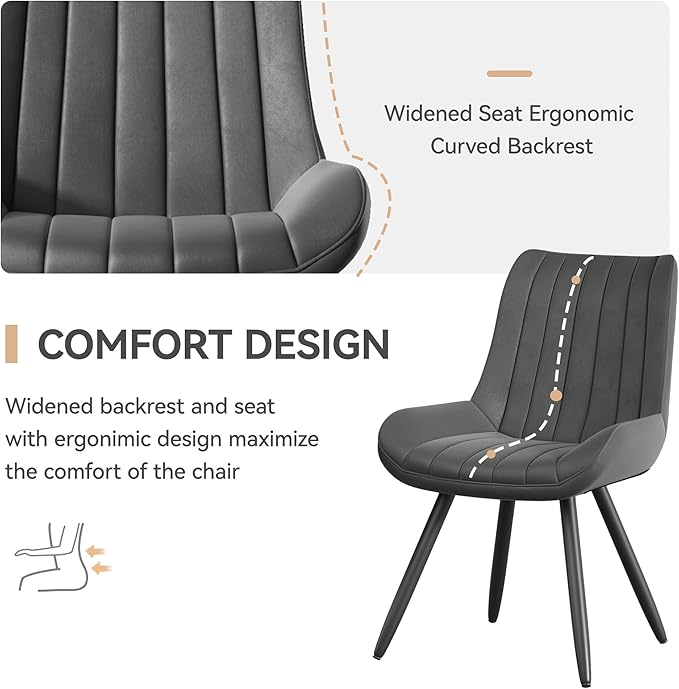 Dining Chairs Set of 2, Mid Century Modern Kitchen Chairs with Soft Cushion, Comfortable Upholstered Fabric Dining Room Chairs for Kitchen,Dark Grey