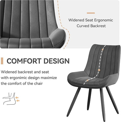 Dining Chairs Set of 2, Mid Century Modern Kitchen Chairs with Soft Cushion, Comfortable Upholstered Fabric Dining Room Chairs for Kitchen,Dark Grey