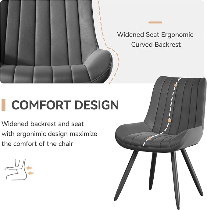 Mid Century Modern Dining Chairs Set of 4, Soft Cushion Upholstered Fabric Kitchen Chairs, Dark Grey