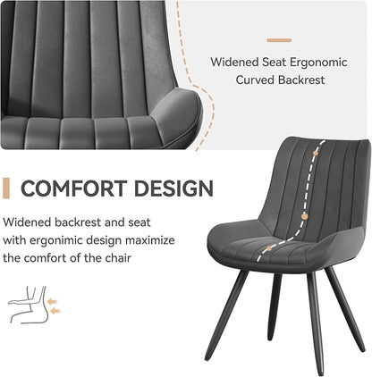 Mid Century Modern Dining Chairs Set of 4, Soft Cushion Upholstered Fabric Kitchen Chairs, Dark Grey